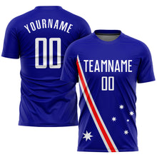 Laden Sie das Bild in den Galerie-Viewer, Custom Royal White-Red Sublimation Australian Flag Soccer Uniform Jersey