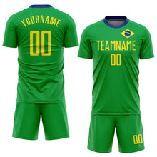 Charger l'image dans la galerie, Custom Neon Green Gold-Royal Sublimation Brazilian Flag Soccer Uniform Jersey