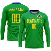 Charger l'image dans la galerie, Custom Neon Green Gold-Royal Sublimation Brazilian Flag Soccer Uniform Jersey