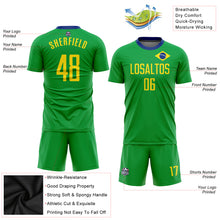 Charger l'image dans la galerie, Custom Neon Green Gold-Royal Sublimation Brazilian Flag Soccer Uniform Jersey