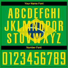 Charger l'image dans la galerie, Custom Neon Green Gold-Royal Sublimation Brazilian Flag Soccer Uniform Jersey