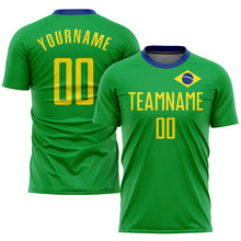 Charger l'image dans la galerie, Custom Neon Green Gold-Royal Sublimation Brazilian Flag Soccer Uniform Jersey
