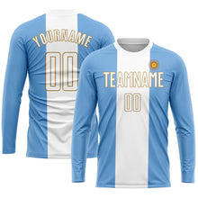 Загрузить изображение в средство просмотра галереи, Custom Light Blue White-Old Gold Sublimation Argentinian Flag Soccer Uniform Jersey