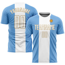 Загрузить изображение в средство просмотра галереи, Custom Light Blue White-Old Gold Sublimation Argentinian Flag Soccer Uniform Jersey