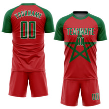 Load image into Gallery viewer, Custom Red Kelly Green-White Sublimation Moroccan Flag Soccer Uniform Jersey
