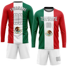 Laden Sie das Bild in den Galerie-Viewer, Custom Kelly Green White Red-Black Sublimation Mexican Flag Soccer Uniform Jersey
