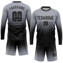 Загрузить изображение в средство просмотра галереи, Custom Gray Black Sublimation Long Sleeve Fade Fashion Soccer Uniform Jersey