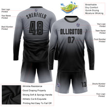 Загрузить изображение в средство просмотра галереи, Custom Gray Black Sublimation Long Sleeve Fade Fashion Soccer Uniform Jersey