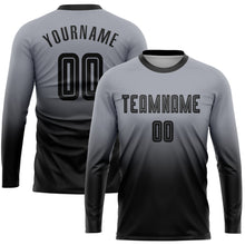 Загрузить изображение в средство просмотра галереи, Custom Gray Black Sublimation Long Sleeve Fade Fashion Soccer Uniform Jersey