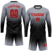 Загрузить изображение в средство просмотра галереи, Custom Gray Red-Black Sublimation Long Sleeve Fade Fashion Soccer Uniform Jersey