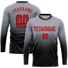 Загрузить изображение в средство просмотра галереи, Custom Gray Red-Black Sublimation Long Sleeve Fade Fashion Soccer Uniform Jersey