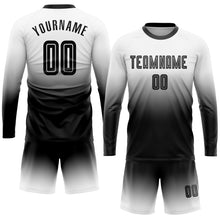 Load image into Gallery viewer, Custom White Black Sublimation Long Sleeve Fade Fashion Soccer Uniform Jersey