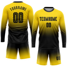 Charger l'image dans la galerie, Custom Gold Black Sublimation Long Sleeve Fade Fashion Soccer Uniform Jersey