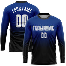 Загрузить изображение в средство просмотра галереи, Custom Royal White-Black Sublimation Long Sleeve Fade Fashion Soccer Uniform Jersey
