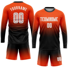 Загрузить изображение в средство просмотра галереи, Custom Orange White-Black Sublimation Long Sleeve Fade Fashion Soccer Uniform Jersey