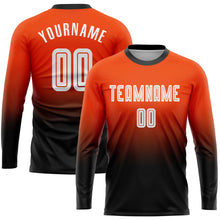 Загрузить изображение в средство просмотра галереи, Custom Orange White-Black Sublimation Long Sleeve Fade Fashion Soccer Uniform Jersey