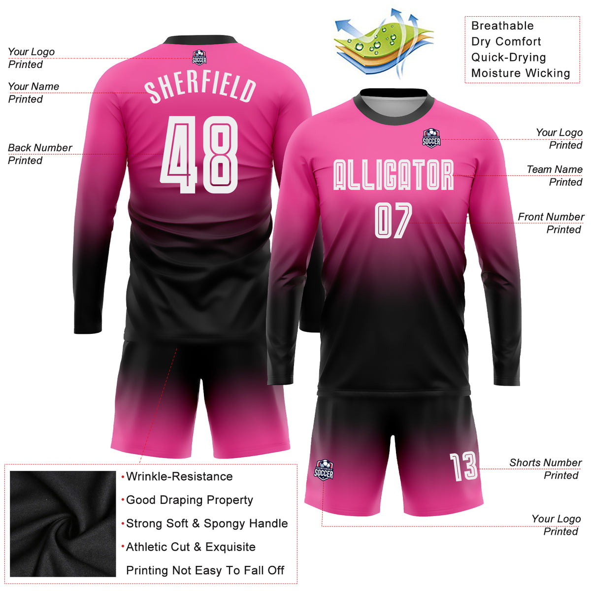 Cheap Custom Figure White-Hot Pink Sublimation Soccer Uniform Jersey Free  Shipping – CustomJerseysPro