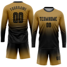 Load image into Gallery viewer, Custom Old Gold Black Sublimation Long Sleeve Fade Fashion Soccer Uniform Jersey