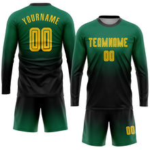 Charger l'image dans la galerie, Custom Kelly Green Gold-Black Sublimation Long Sleeve Fade Fashion Soccer Uniform Jersey