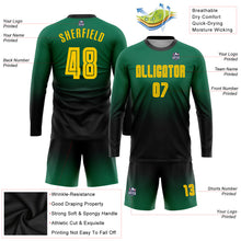 Charger l'image dans la galerie, Custom Kelly Green Gold-Black Sublimation Long Sleeve Fade Fashion Soccer Uniform Jersey