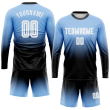 Загрузить изображение в средство просмотра галереи, Custom Light Blue White-Black Sublimation Long Sleeve Fade Fashion Soccer Uniform Jersey