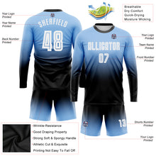 Загрузить изображение в средство просмотра галереи, Custom Light Blue White-Black Sublimation Long Sleeve Fade Fashion Soccer Uniform Jersey
