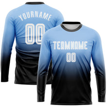 Загрузить изображение в средство просмотра галереи, Custom Light Blue White-Black Sublimation Long Sleeve Fade Fashion Soccer Uniform Jersey