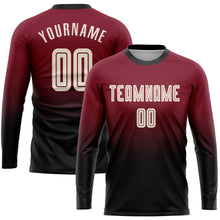 Charger l'image dans la galerie, Custom Crimson Cream-Black Sublimation Long Sleeve Fade Fashion Soccer Uniform Jersey