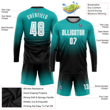 Charger l'image dans la galerie, Custom Aqua White-Black Sublimation Long Sleeve Fade Fashion Soccer Uniform Jersey