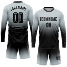 Charger l'image dans la galerie, Custom Silver Black Sublimation Long Sleeve Fade Fashion Soccer Uniform Jersey