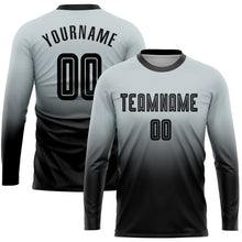 Charger l'image dans la galerie, Custom Silver Black Sublimation Long Sleeve Fade Fashion Soccer Uniform Jersey