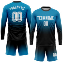 Charger l'image dans la galerie, Custom Panther Blue White-Black Sublimation Long Sleeve Fade Fashion Soccer Uniform Jersey
