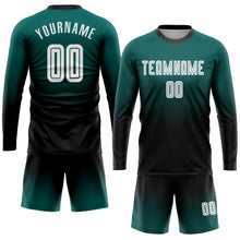 Charger l'image dans la galerie, Custom Midnight Green White-Black Sublimation Long Sleeve Fade Fashion Soccer Uniform Jersey