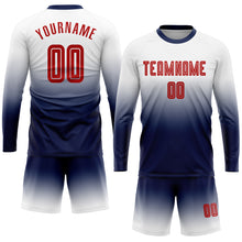Load image into Gallery viewer, Custom White Red-Navy Sublimation Long Sleeve Fade Fashion Soccer Uniform Jersey