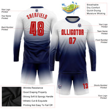 Load image into Gallery viewer, Custom White Red-Navy Sublimation Long Sleeve Fade Fashion Soccer Uniform Jersey