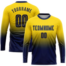 Charger l'image dans la galerie, Custom Gold Navy Sublimation Long Sleeve Fade Fashion Soccer Uniform Jersey