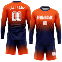 Charger l'image dans la galerie, Custom Orange White-Navy Sublimation Long Sleeve Fade Fashion Soccer Uniform Jersey