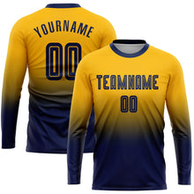 Charger l'image dans la galerie, Custom Gold Navy Sublimation Long Sleeve Fade Fashion Soccer Uniform Jersey