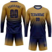Charger l'image dans la galerie, Custom Old Gold Navy Sublimation Long Sleeve Fade Fashion Soccer Uniform Jersey