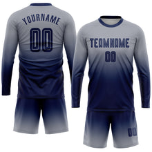 Charger l'image dans la galerie, Custom Gray Navy Sublimation Long Sleeve Fade Fashion Soccer Uniform Jersey