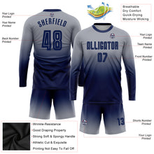 Charger l'image dans la galerie, Custom Gray Navy Sublimation Long Sleeve Fade Fashion Soccer Uniform Jersey
