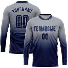 Charger l'image dans la galerie, Custom Gray Navy Sublimation Long Sleeve Fade Fashion Soccer Uniform Jersey
