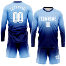 Charger l'image dans la galerie, Custom Light Blue White-Navy Sublimation Long Sleeve Fade Fashion Soccer Uniform Jersey