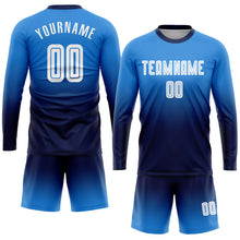 Загрузить изображение в средство просмотра галереи, Custom Powder Blue White-Navy Sublimation Long Sleeve Fade Fashion Soccer Uniform Jersey