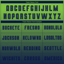 Load image into Gallery viewer, Custom Neon Green Navy Sublimation Long Sleeve Fade Fashion Soccer Uniform Jersey