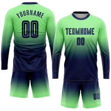 Charger l'image dans la galerie, Custom Pea Green Navy Sublimation Long Sleeve Fade Fashion Soccer Uniform Jersey