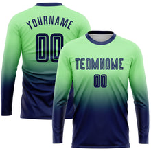 Charger l'image dans la galerie, Custom Pea Green Navy Sublimation Long Sleeve Fade Fashion Soccer Uniform Jersey