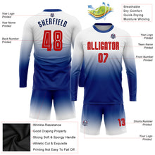 Load image into Gallery viewer, Custom White Red-Royal Sublimation Long Sleeve Fade Fashion Soccer Uniform Jersey
