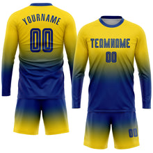 Charger l'image dans la galerie, Custom Gold Royal Sublimation Long Sleeve Fade Fashion Soccer Uniform Jersey