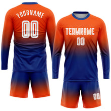 Charger l'image dans la galerie, Custom Orange White-Royal Sublimation Long Sleeve Fade Fashion Soccer Uniform Jersey